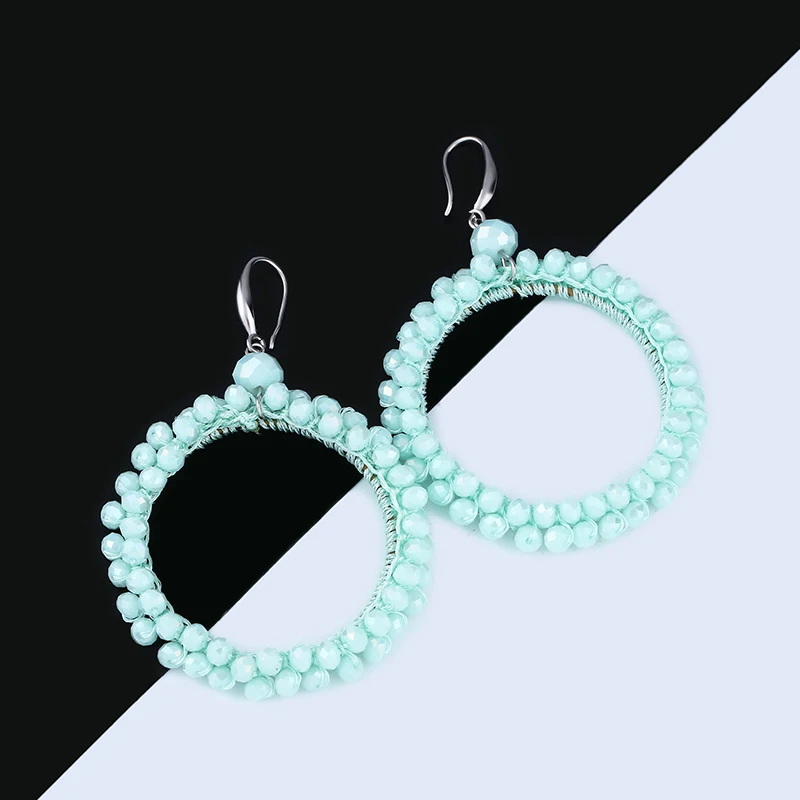 Женские серьги в этническом стиле ручной работы с бусинами Boho Qorbellen, модные ювелирные изделия, круглые большие серьги-кольца с кристаллами ersm88
