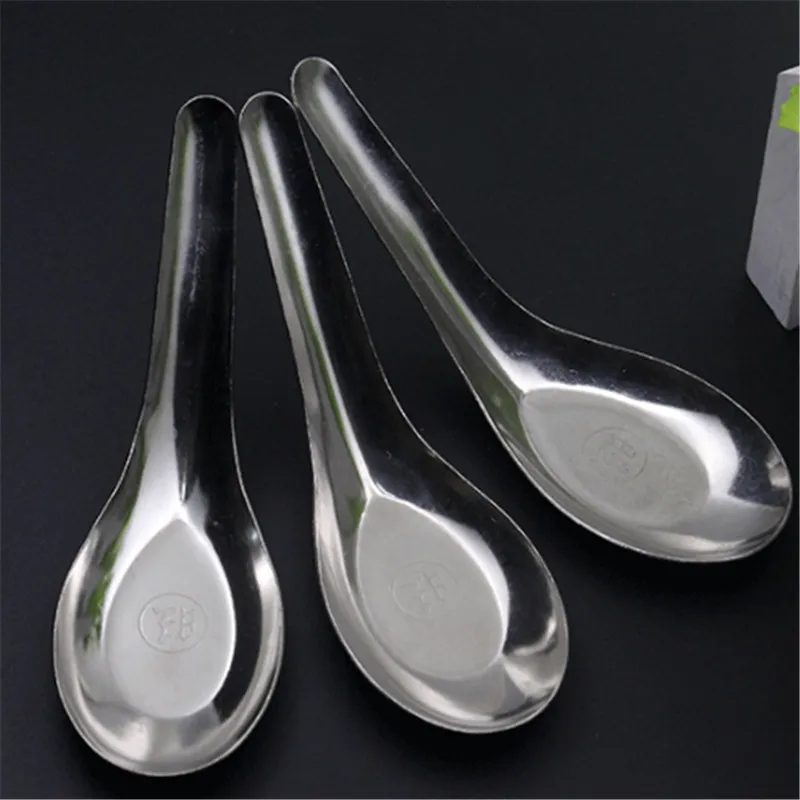 

Stainless Steel Soup Spoons Tea Coffee Scoop Dinnerware Set Flat Rice Spoons Cutlery Flatware Kitchen Tools bottomed tablespoon