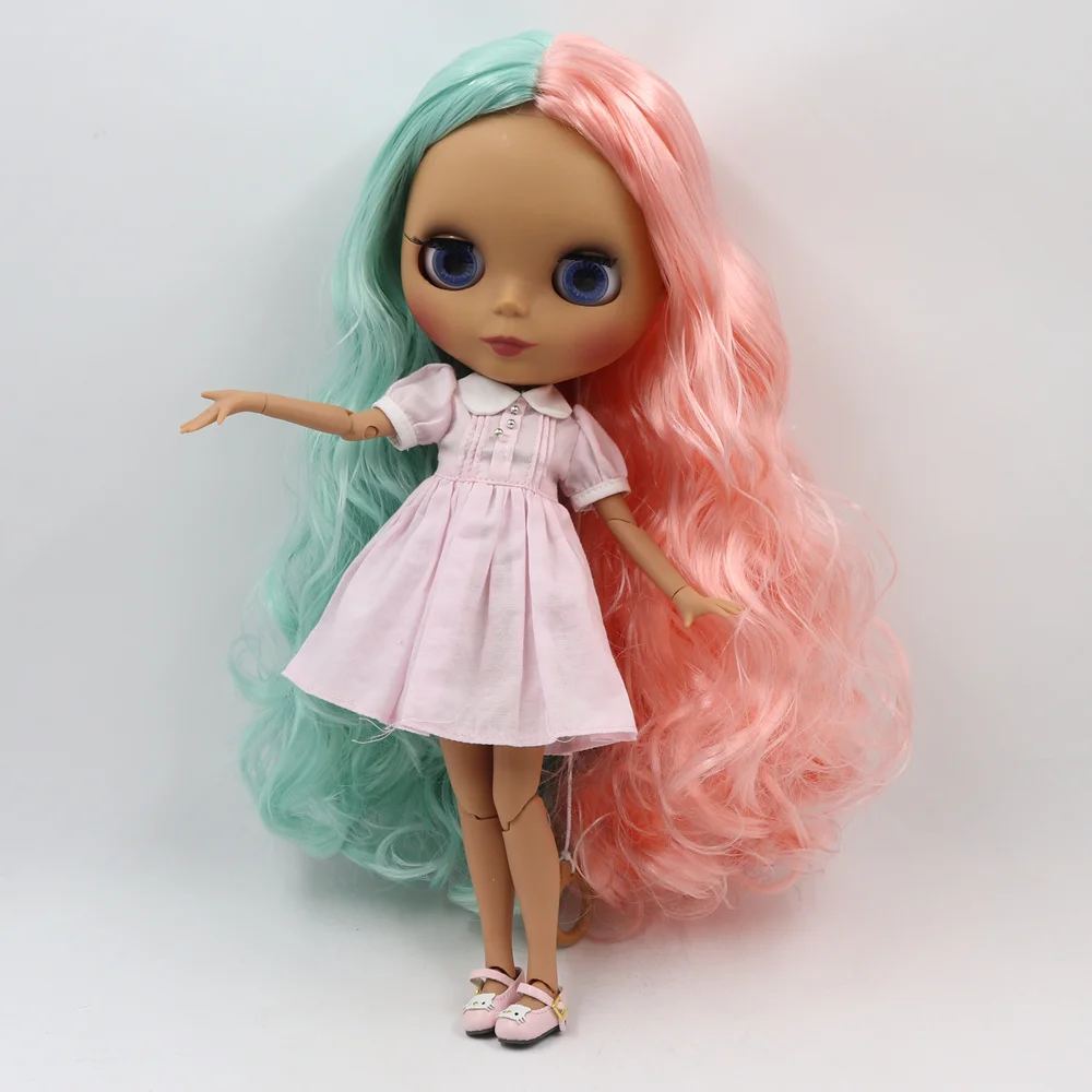 Кукла Blyth ICY DBS 30 см темная кожа матовое лицо зеленая Смешанная розовая кудрявые