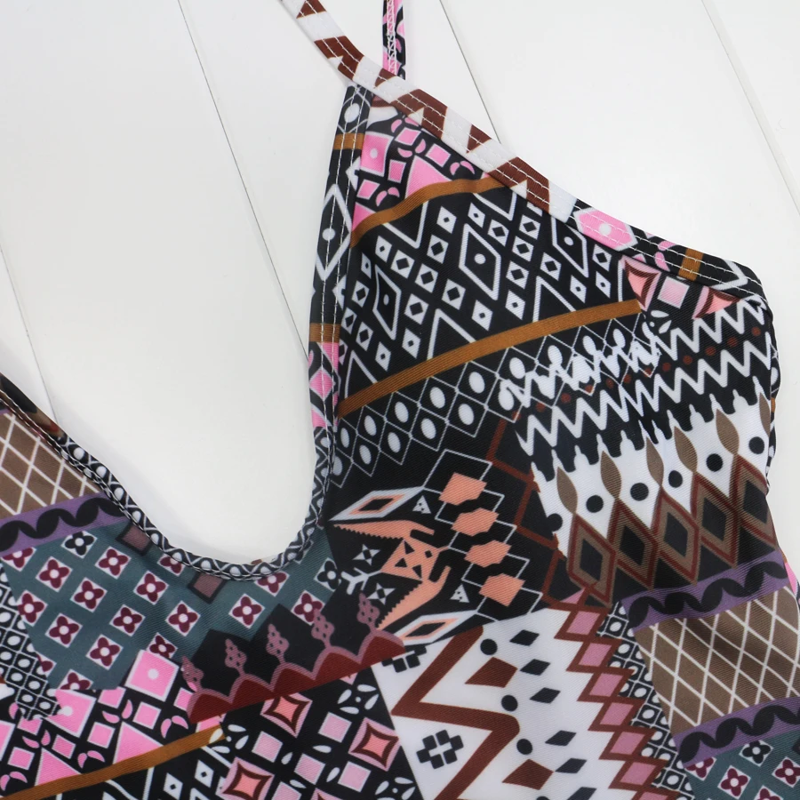 ZMTREE ретро купальники с принтом Женский цельный купальник винтажный пляжный