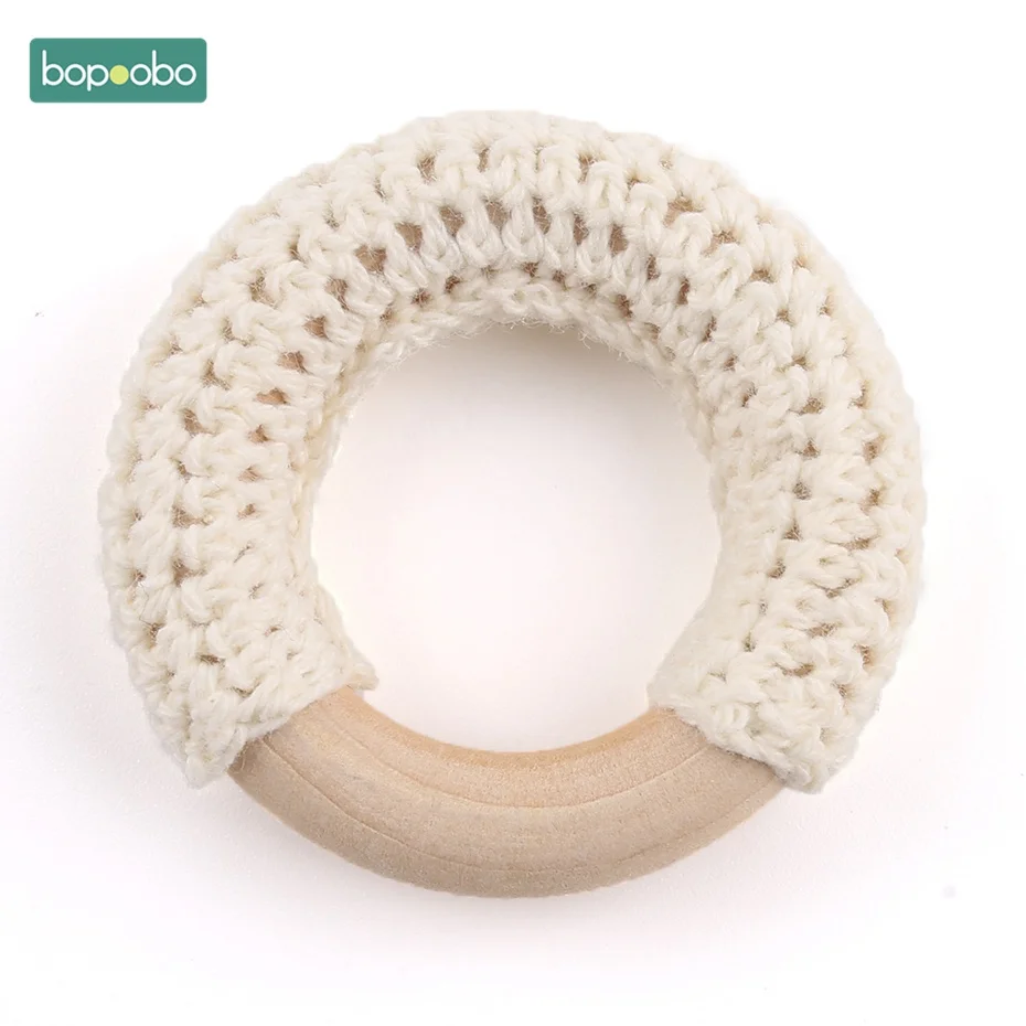 Beige ring Bopoobo 3 шт. 50 мм деревянные кольца для вязания крючком деревянный круг пищевой Прорезыватель для зубов Детские Кольца для укусов DIY погремушка для новорожденного ребенка прорезыватель для зубов - Цвет: Beige ring