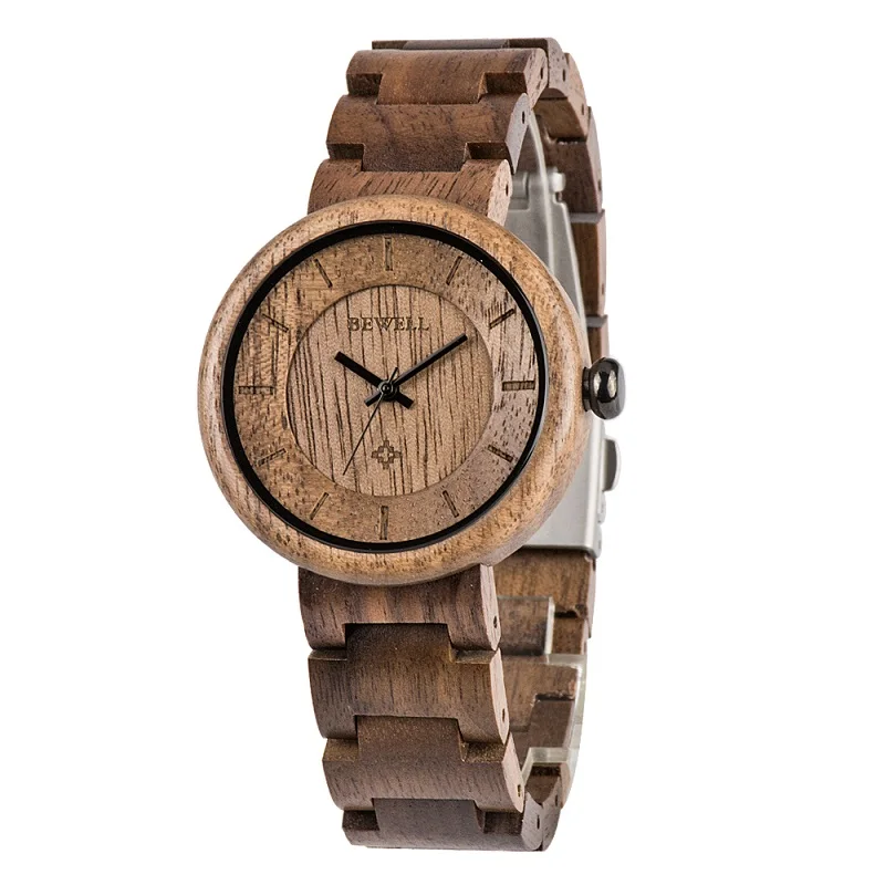 Black Walnut Женские деревянные часы BEWELL, топ класса люкс, Брендовые Часы с деревянным браслетом, женские часы, подарок для мамы и дочки, часы с круглым лицом 155A - Цвет: Black Walnut