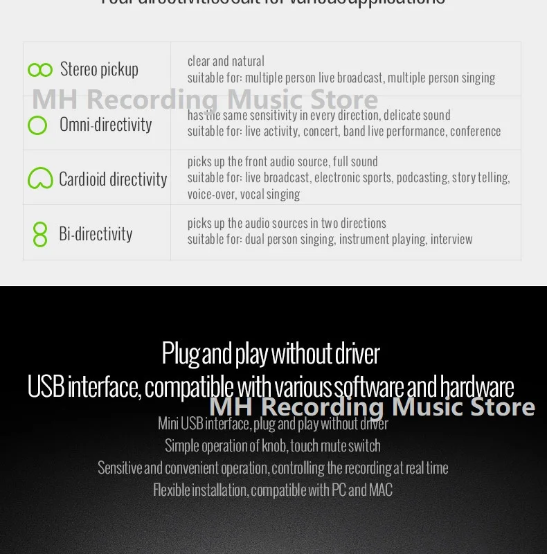 Takstar GX6 USB конденсаторный микрофон три 16 мм конденсаторные капсулы четыре регулируемых режима записи Встроенный усилитель для наушников