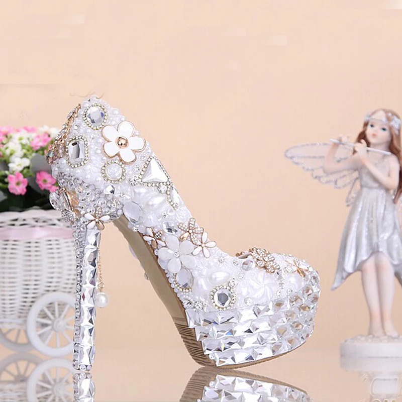 Стильные жемчужно белые свадебные туфли Вечерние торжественные из натуральной