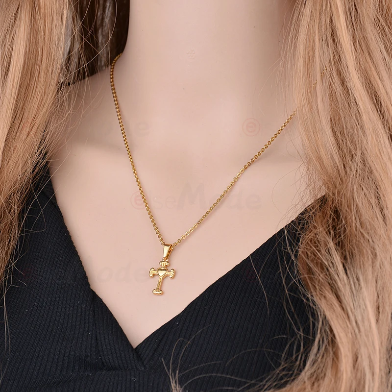 ELSEMODE крошечные крестик Love Heart Титан Нержавеющая сталь подвески ожерелья для Для