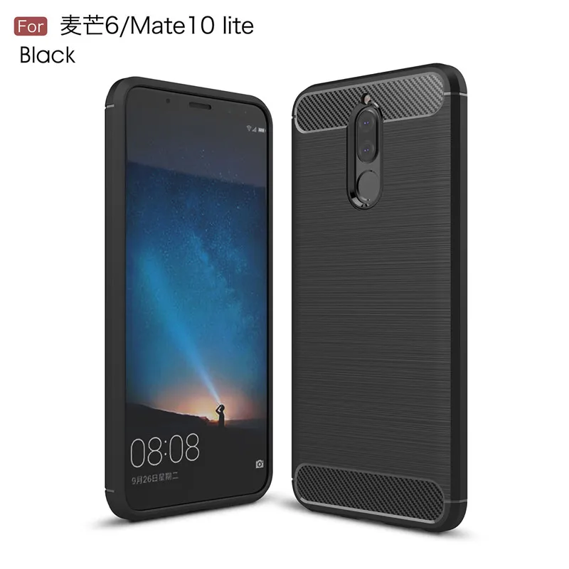 Black Чехол для huawei mate 10 Lite, силиконовый чехол для mate 10 Lite, мягкий чехол для мобильного телефона, матовый чехол из углеродного волокна, чехлы, аксессуары для Etui - Цвет: Black