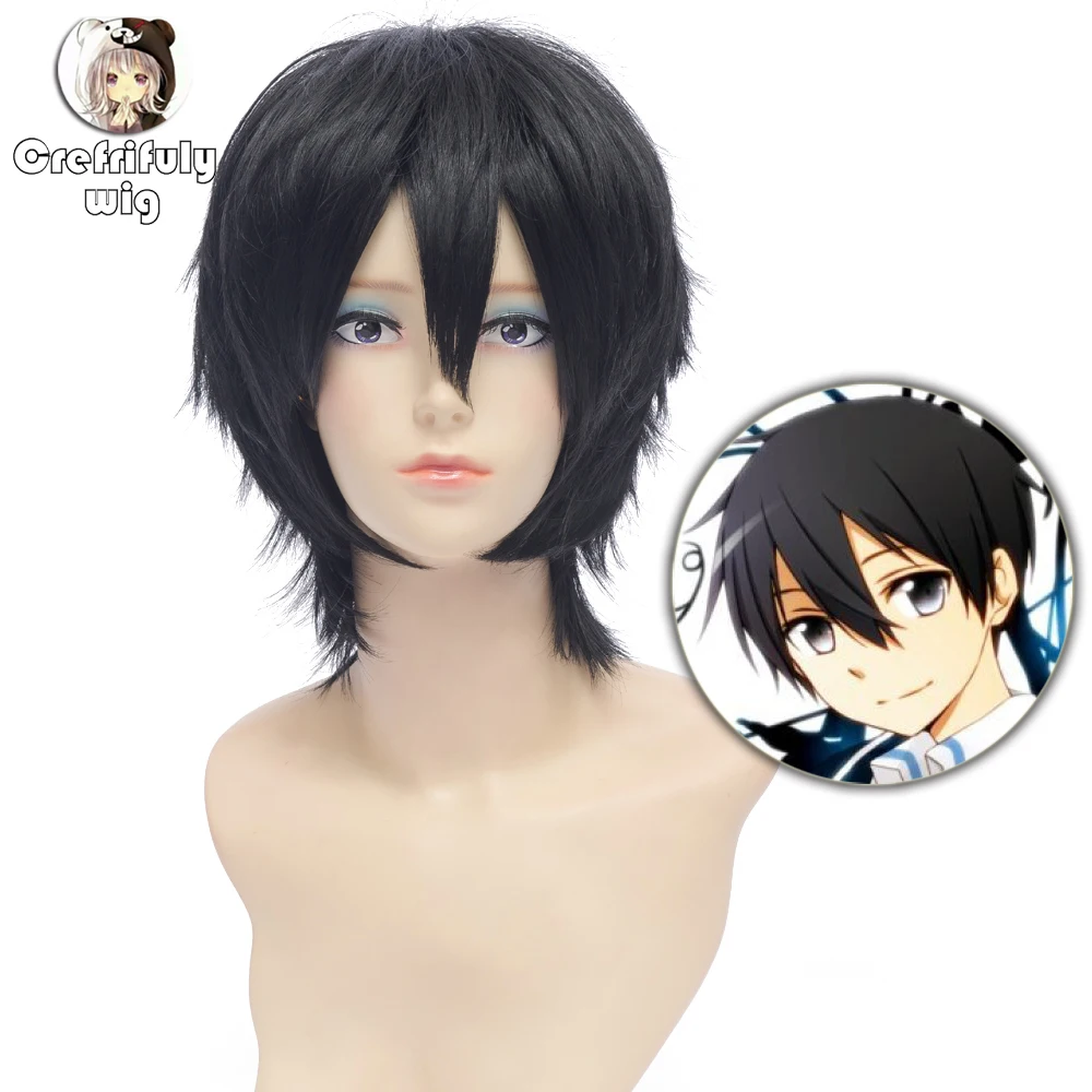 Sword Art Online SAO Kirigaya Kazuto Kirito Short Black Cosplay Wig Synthetic Hair Halloween Costume Party Play Wigs | Тематическая