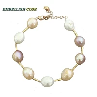 rainbow lustrous semi baroque irregular pearl and circular tube bracelet mixed color white pink purple stely freshwater pearls