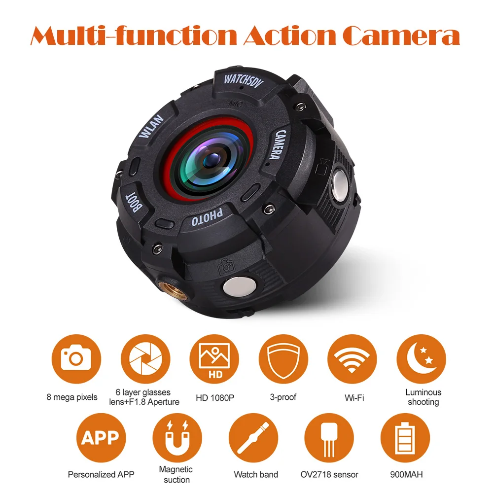 Смарт часы Dashcam WIFI Спортивная экшн камера DVR Dash Full HD 30M Водонепроницаемая