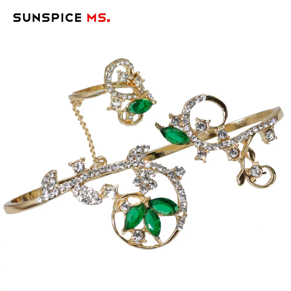 SUNSPICEMS золотой цвет браслет с украшениями в форме ладони с кольцом Модные циркониевые Свадебные украшения для светских встреч для выпускного вечера цветочный браслет