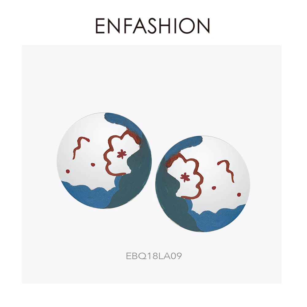 Enfashion лаковые художественные сережки-гвоздики с ручной росписью из нержавеющей стали большие серьги круги для женщин модные ювелирные изделия Kolczyki EBQ - Окраска металла: EBQ18LA09