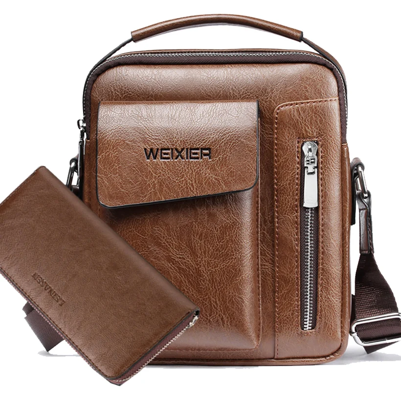 handbag Man Messenger Bag 2 Set Men Pu Leather Shoulder Bags Business Crossbody Casual Bag Famous Brand small black briefcase