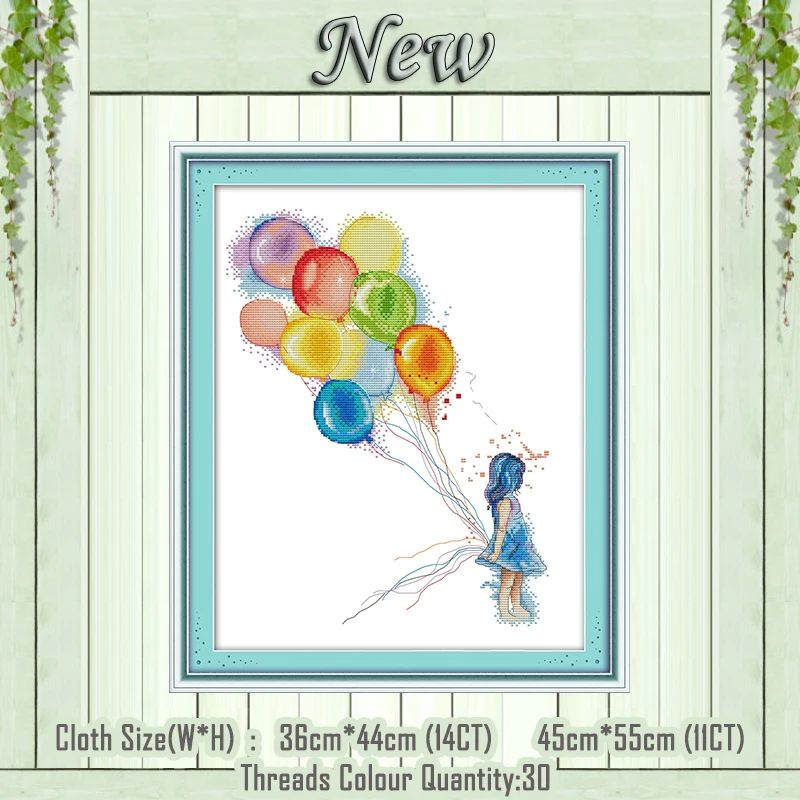

girl with a balloon diy painting counted printed on the canvas DMC 11CT 14CT kits chinese Cross Stitch embroidery needlework Set