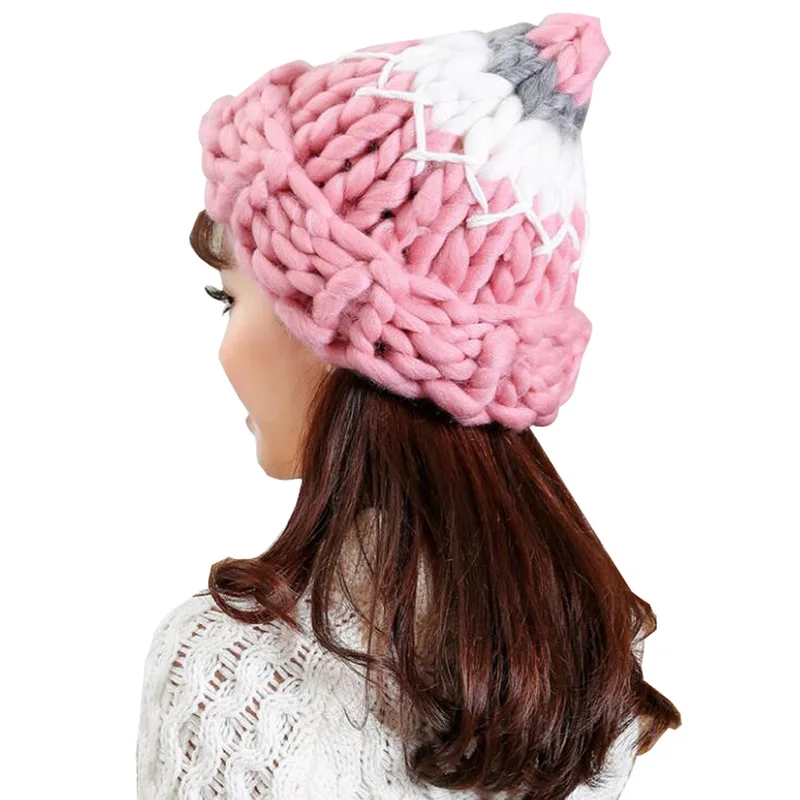 LERFEY теплые лоскутные шапки повседневные женские грубая вязаная шапка ручной