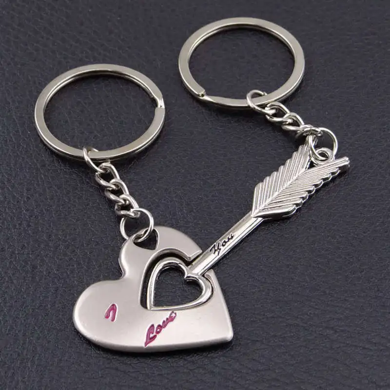 

8 Pair/lot Cupid's Arrow Heart Couple Keychain For Women Lovers Lock Key Chain On Pants Jewelry Valentine's Day Wedding Gift