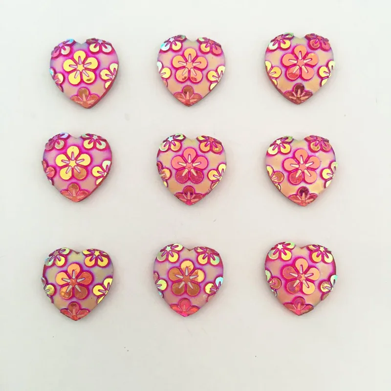 Hot 30PCS 12mm AB Resin heart flower Flat back Wedding buttons Child craft DIY C18 images - 6