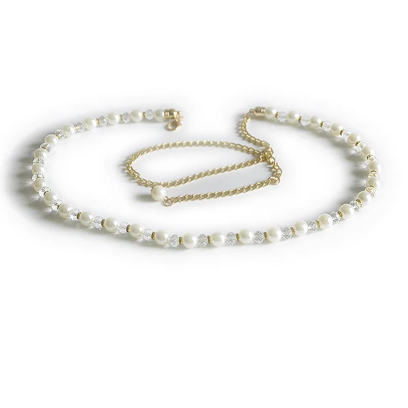 Женский пояс с жемчугом черный кристаллами для свадебного платья металлическим