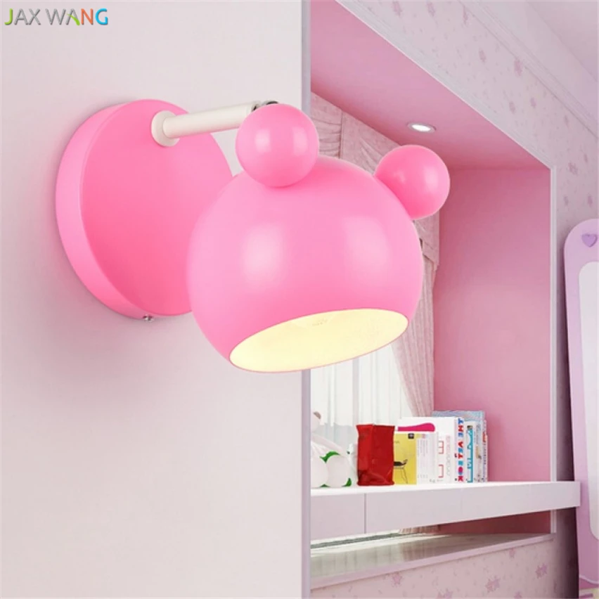 JW_Pink Настенные светильники принцессы с мультяшной мышкой для спальни детской
