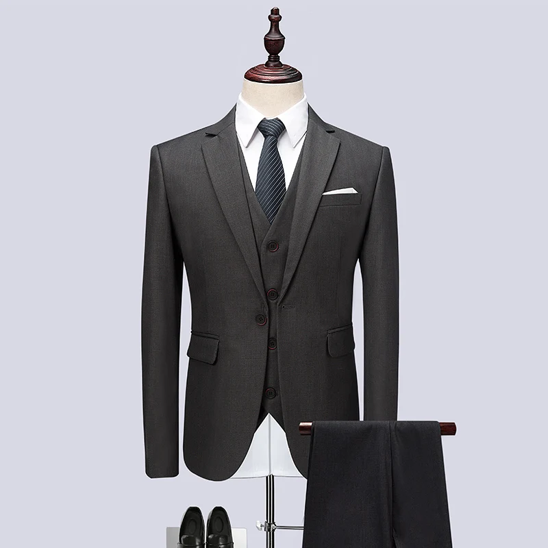 

(Jacket+Vest+Pants) 2018 Men Suits Fashion Party dresses Men's Slim Fit business Classic grey Wedding suit big full size M-6XL