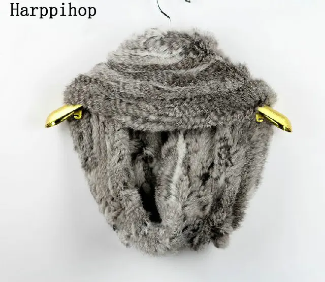 HARPPIHOP осенне-зимний женский шарф из кроличьего меха, теплый меховой шарф, натуральный мех, эластичный мягкий - Цвет: Серый