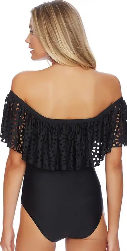 2017 черный белый 1 шт. купальник для женщин гофрированный с открытыми плечами