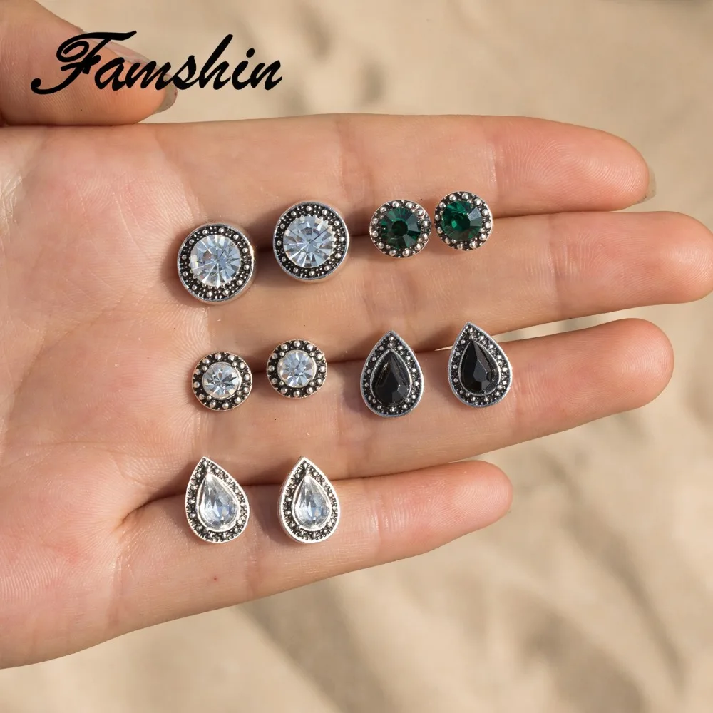 FAMSHIN 5 пар/компл. Черный Зеленый Белый С украшением в виде кристаллов серьги