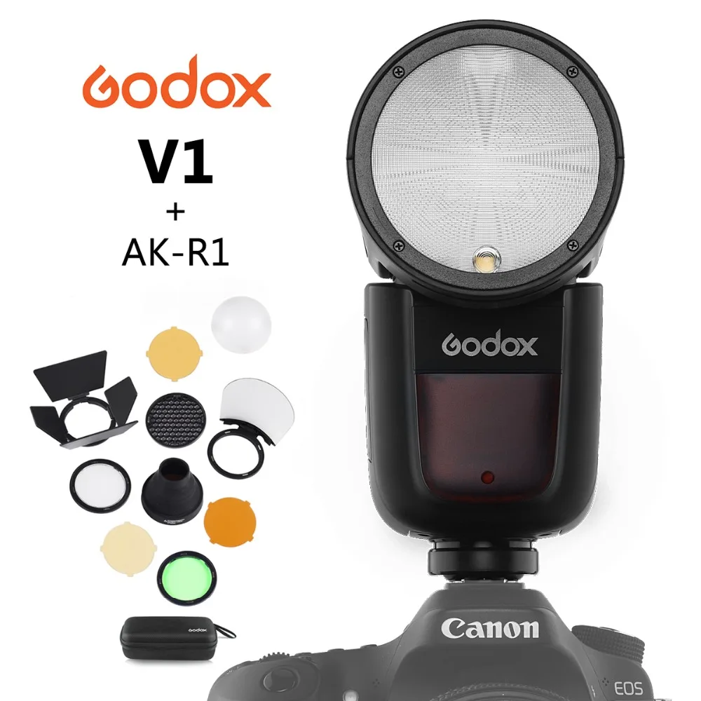 

Godox V1 On-Camera Round Flash Speedlight for SONY NIKON CANON Camera R2 TTL Flashlight with AK-R1 Xpro Flash Triger