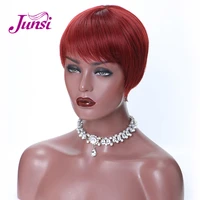 junsi hair short red black pixie cut synthetic wigs for women natural wigs