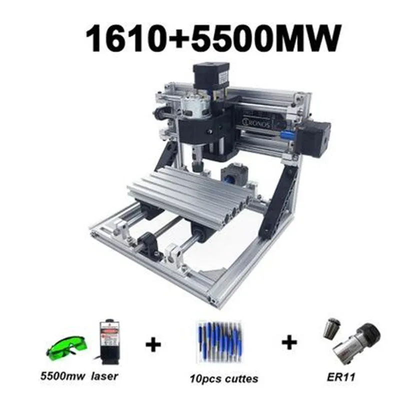 cnc1610-5500mw DIY фрезерный станок с чпу наборы 1610 GRBL управления резьба по дереву фрезерный гравировальный станок(рабочая зона 16x10x4,5 см, 3 оси - Цвет: cnc1610-5500mw