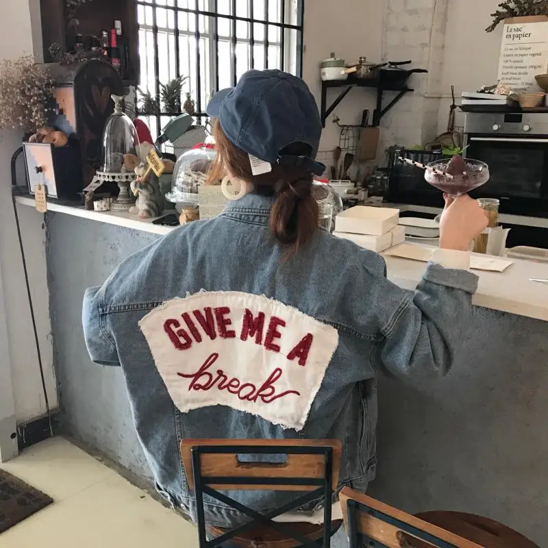 2017 Autumn New Korean Loose Women Preppy Style Denim Coat Letter Embroidery Fashion Jacket | Женская одежда