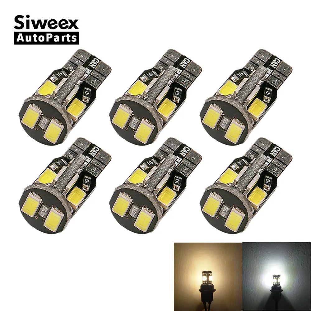 

6x W5W 5730 LED T10 Warm White Car lights 10 SMD 168 194 Turn Sign Map Door License Plate Light Lamp Templates Reading Bulb 12V
