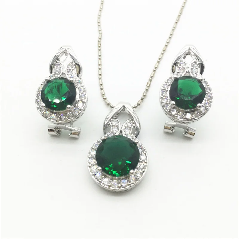 Excellent Green Garnet White color Jewelry Sets Women Sterling Silver Necklace/Pendant/Earrings/Rings Free shipping | Украшения и