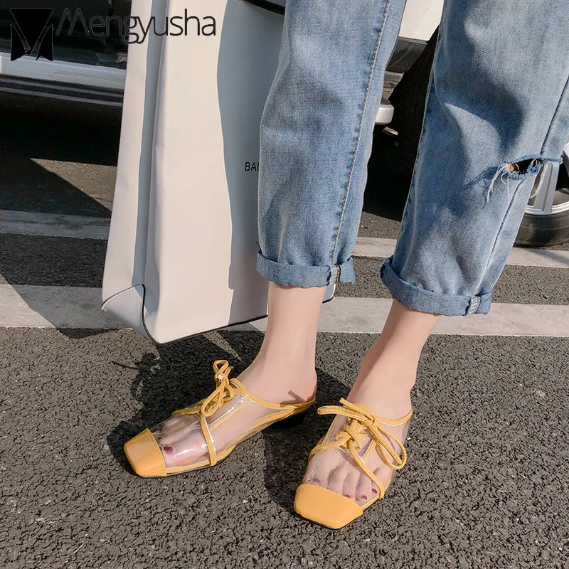 Модные женские шнурки с открытой пяткой летние прозрачные сандалии знаменитости