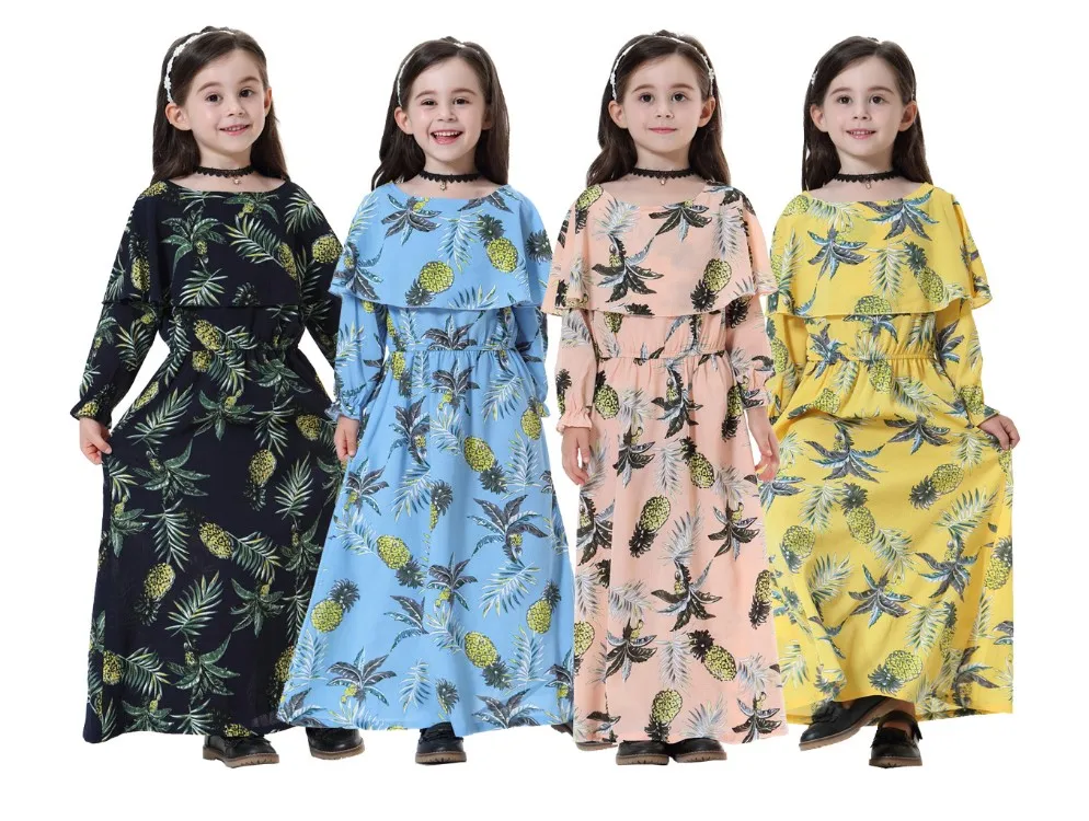 Модная мусульманская детская одежда Абая Мусульманская одежда макси платье для девочек милое длинное арабское платье-кимоно для детей