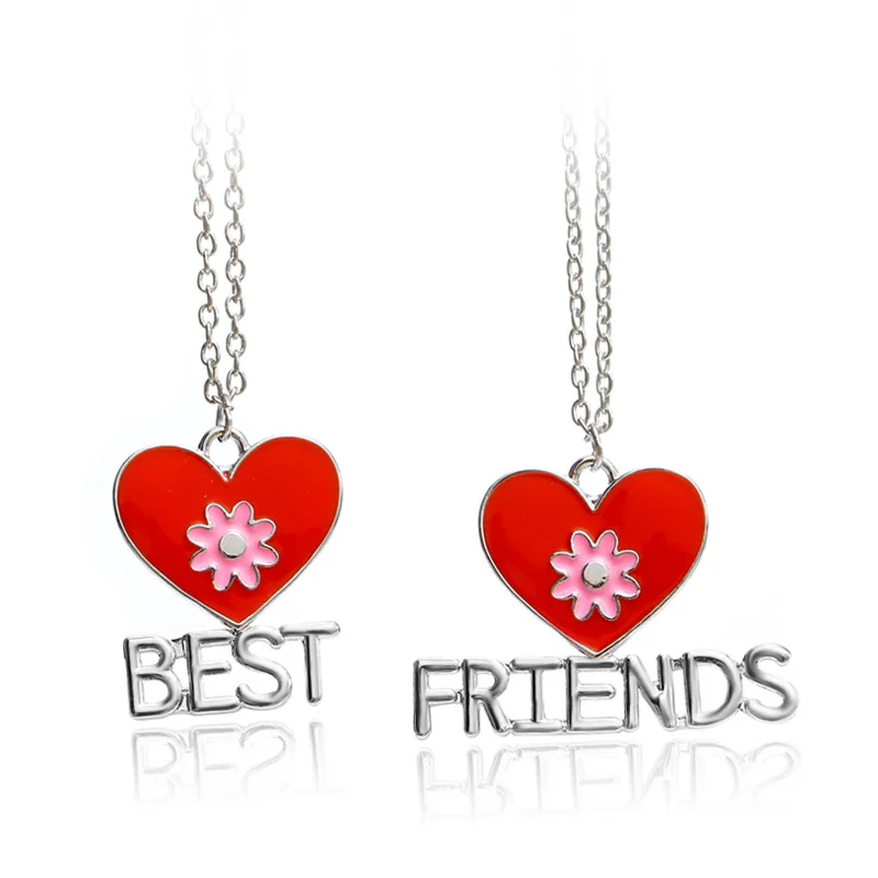 A Set New Good Friends Love English Pendant Necklace Fashion Two half heart Alloy Flap Best Series Choker Wholesale | Украшения и