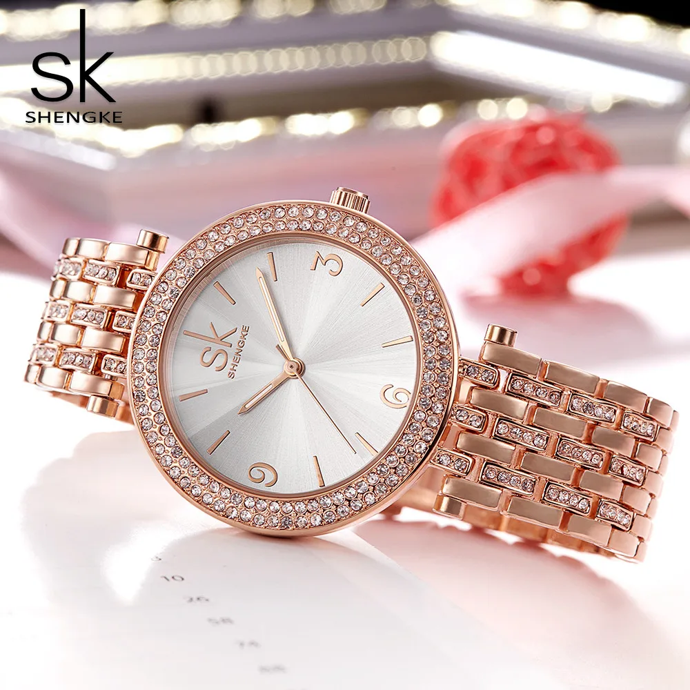 Shengke женские часы Роскошные Relogio Feminino розовое золото браслет Кварцевые модное
