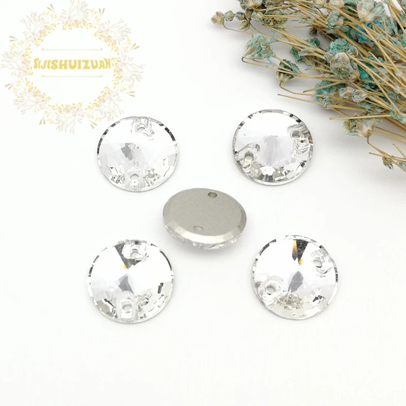 Высококачественные белые круглые хрустальные стразы для пришивания с двумя