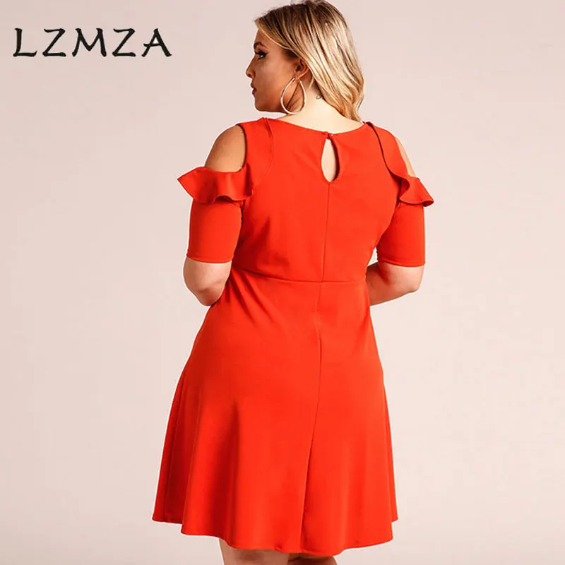 LZMZA Ruffles dress 2018 summer women short Sleeve Casual large size party O neck plus A-Line vestido de festa | Женская одежда