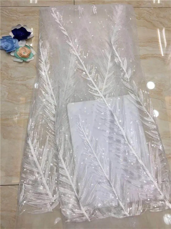 

Fashion African organza Lace Fabric White French Lace Fabric High Quality sequins Nigerian Embroidery cheap Tulle Lace Fabric