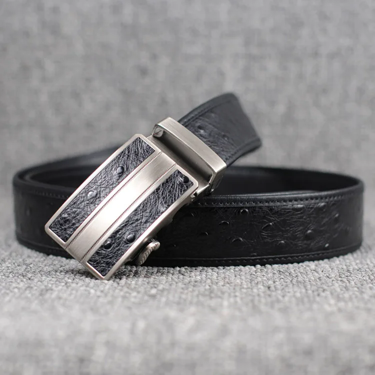 LGF DESIGN 201512 MEN TOP FULL GRAIN COWHIDE LEATHER Ostrich pattern MALE RATCHET BELT | Аксессуары для одежды