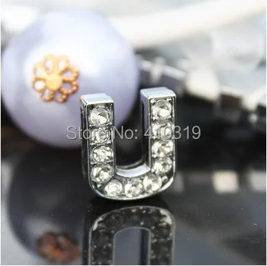 

(mix min order $10) 50PCS 10mm " U " full rhinestone alloy slide letter alphabet , fit for diy necklace