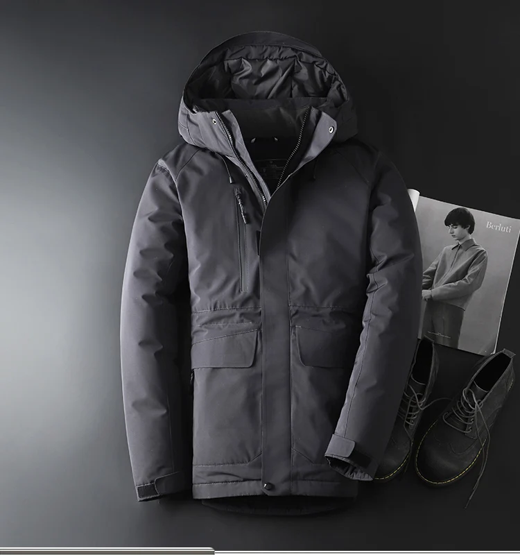 3069 dark grey Мужская зимняя куртка, утепленная, теплая, ветровка, белая, утиный пух, куртка, серый, черный, для улицы, пальто для мужчин - Цвет: 3069 dark grey