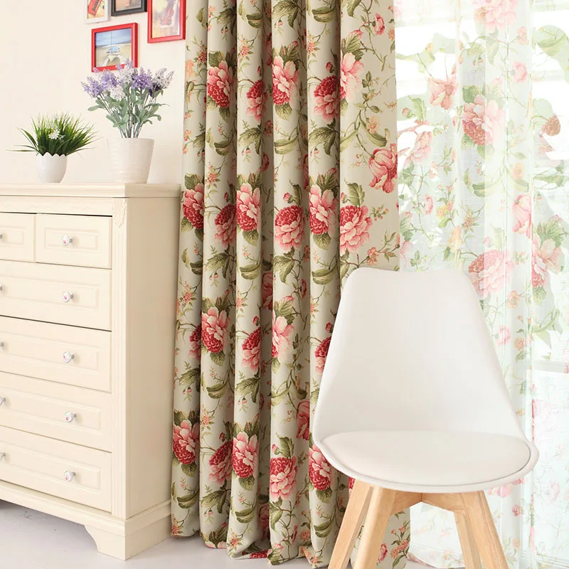 Европейский полузатенение домашний декор деревенские цветочные принты шторы