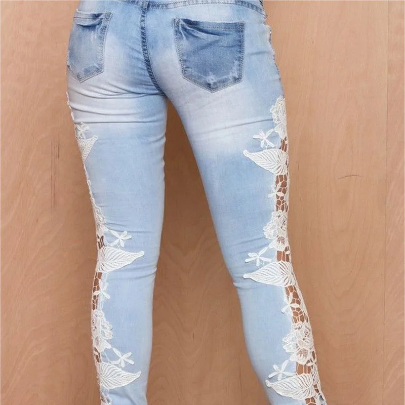 Для женщин Джинсы для с белым кружевное платье цветочным рисунком Boyfriend Denim