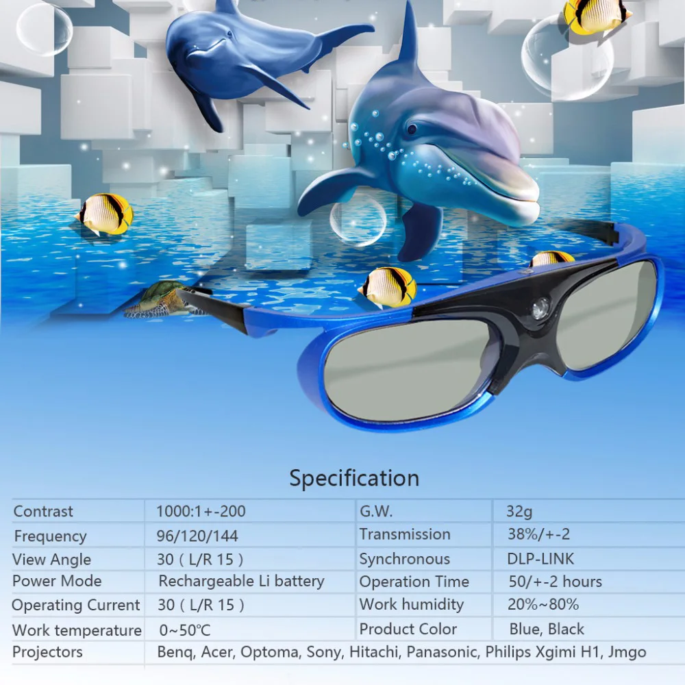 3D очки Salange с активным затвором аккумулятором для XGIMI H1 H2 H1S Z6 CC Auora JMGO N7 другого DLP
