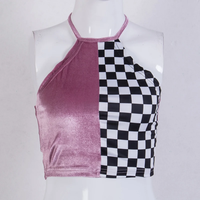 Майка женская клетчатая короткая без рукавов модная повседневная одежда с