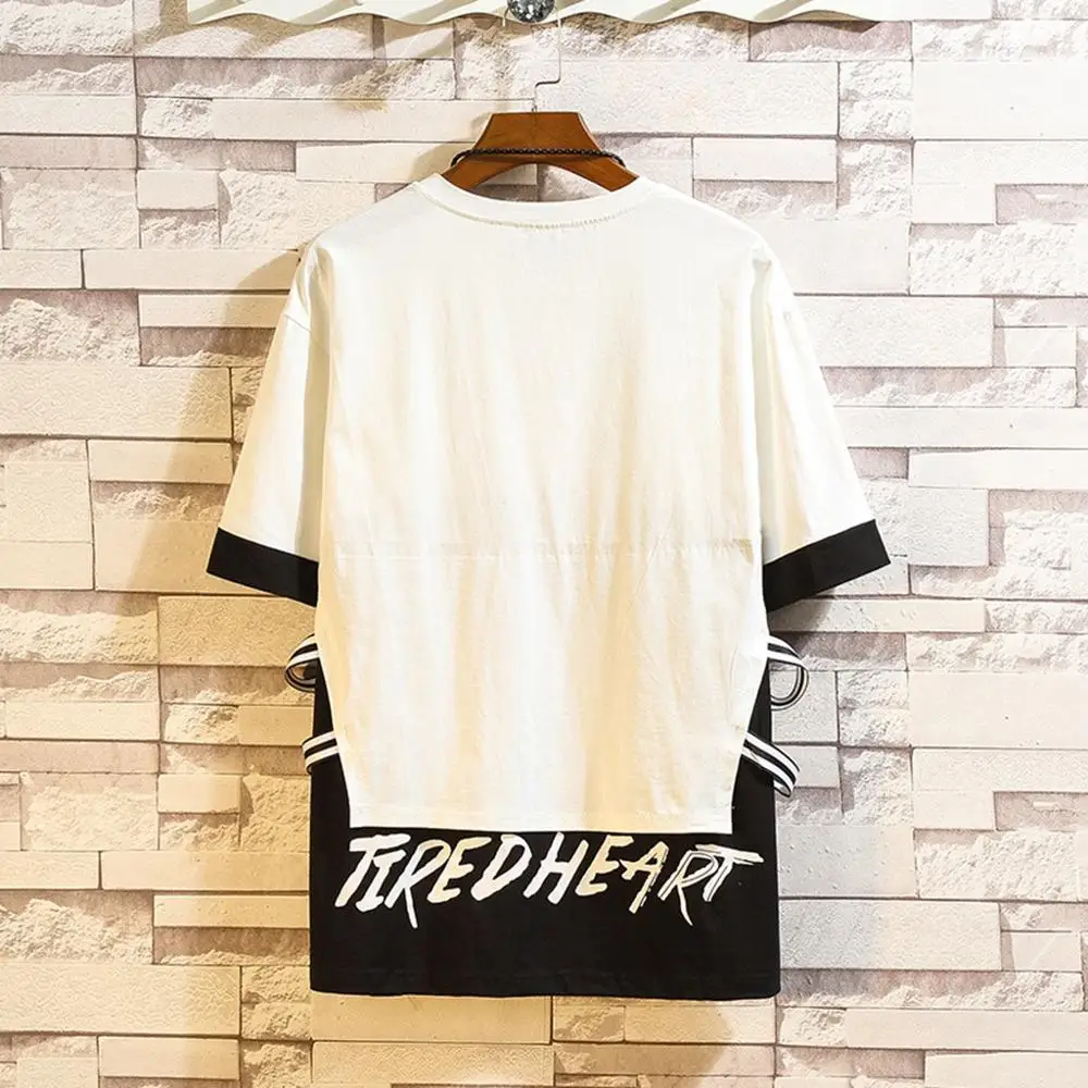 

Men's Summer New Style Fashion Printing Fake Two Short Sleeves Plus Over Size Male 2019 Clothes Bandage Black White Letter Cool
