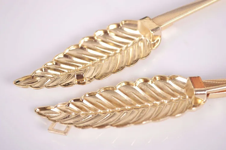 Узкий эластичный женский ремень в стиле ретро с застежкой виде листьев|Женские