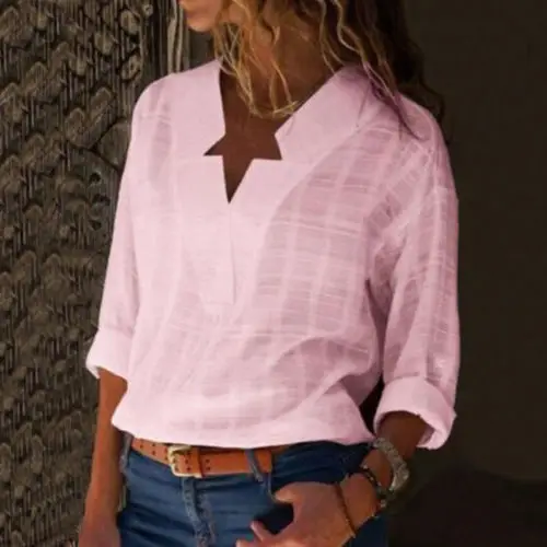 Fashion Womens Star V-Neck Blouse Tops 2018 New Casual Ladies Long Sleeve Loose Solid Color Shirt S-XL | Женская одежда