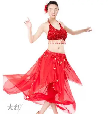 

1set/lot Women belly dacing clothing 5 flowers top+gold coins skirt 2pcs belly dance suit for lady belly dancing